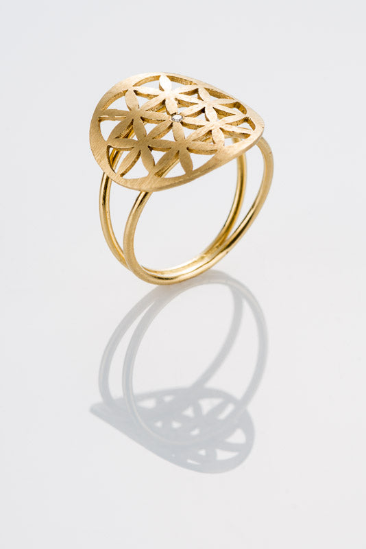 Seed of life gold ring with diamond‏