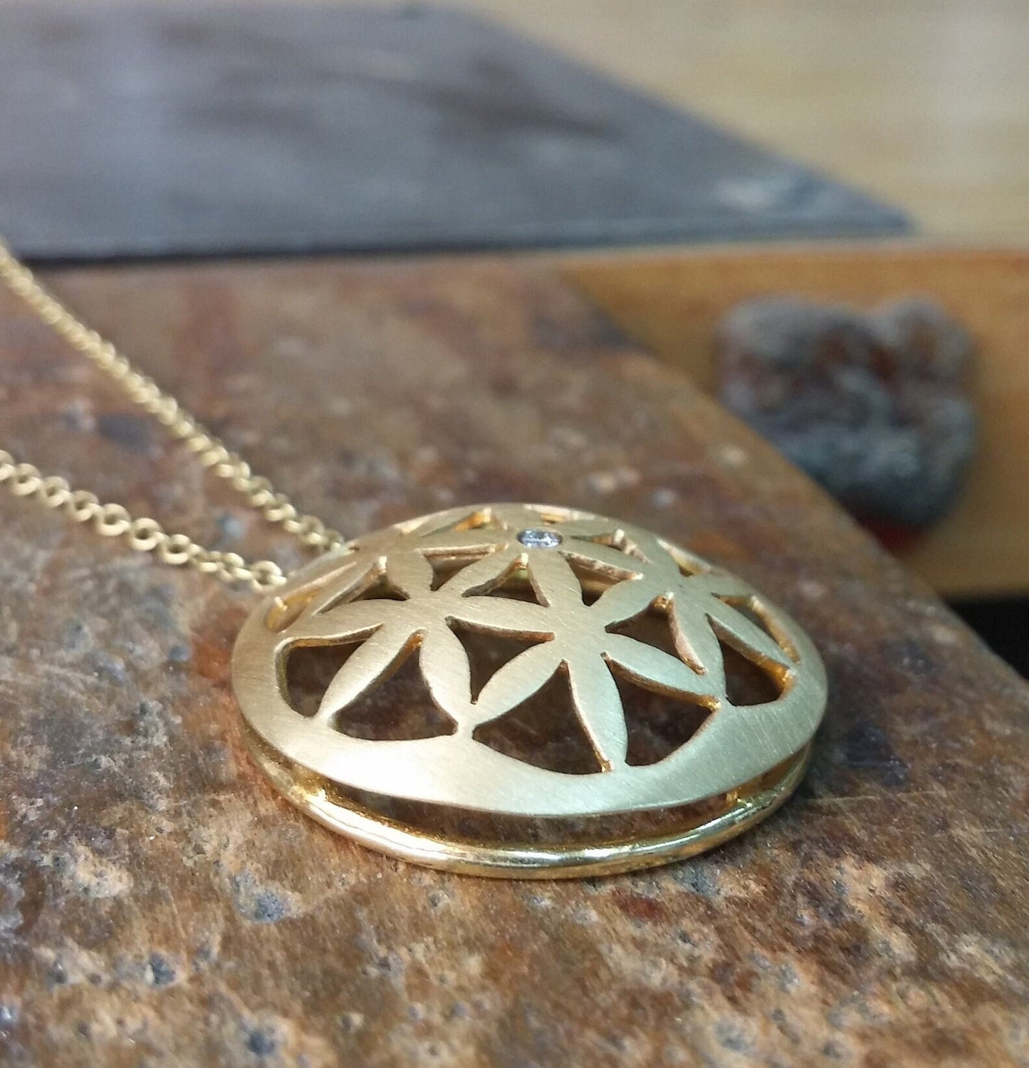 Seed Of Life gold Pendant with diamond‏